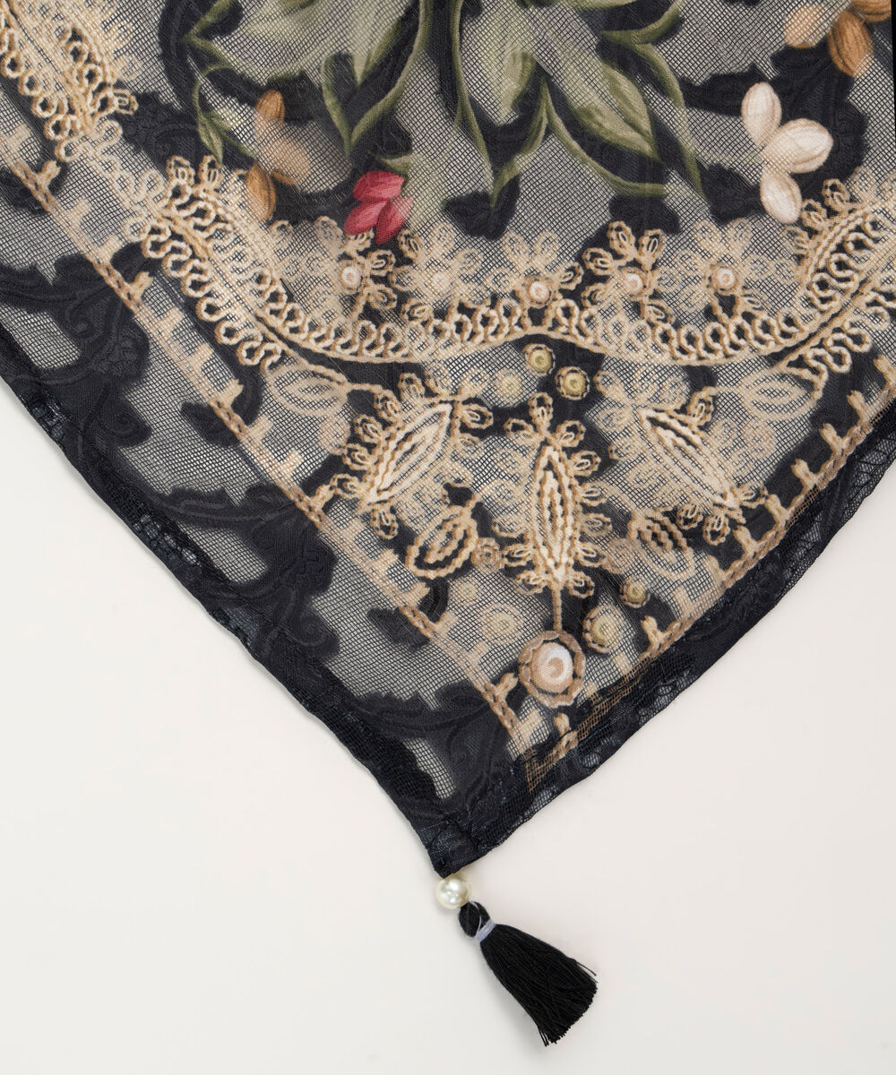 Brochea Jacquard Printed Black Dupatta