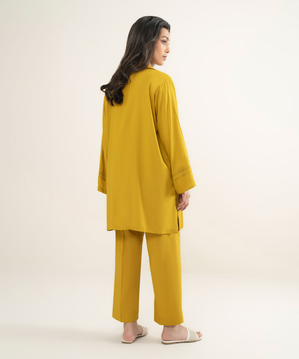 Women's RTW Arabic Lawn Solid Mustard Straight Shirt