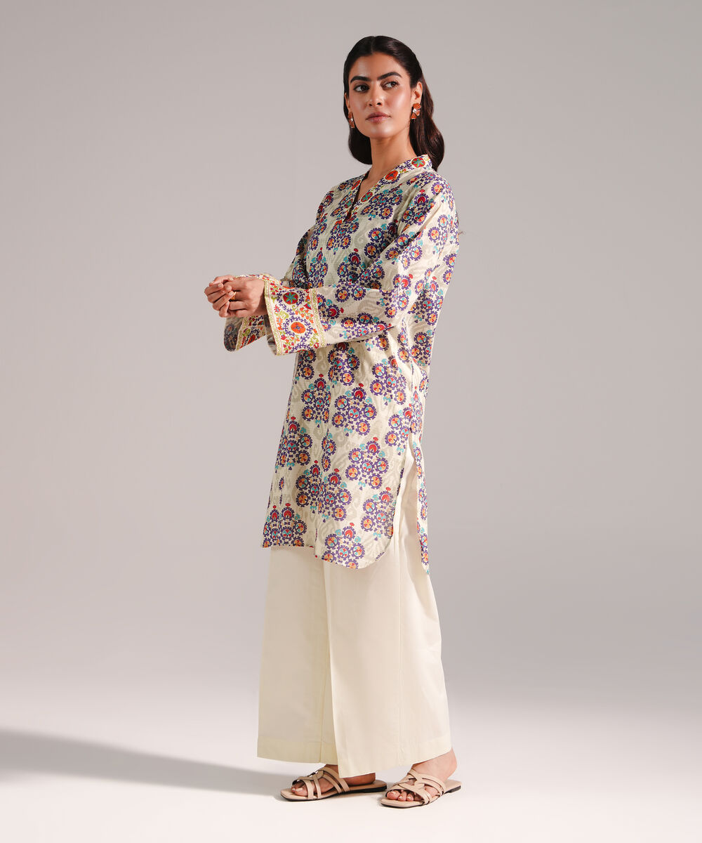 Women's RTW Dobby Printed Grey Straight Shirt