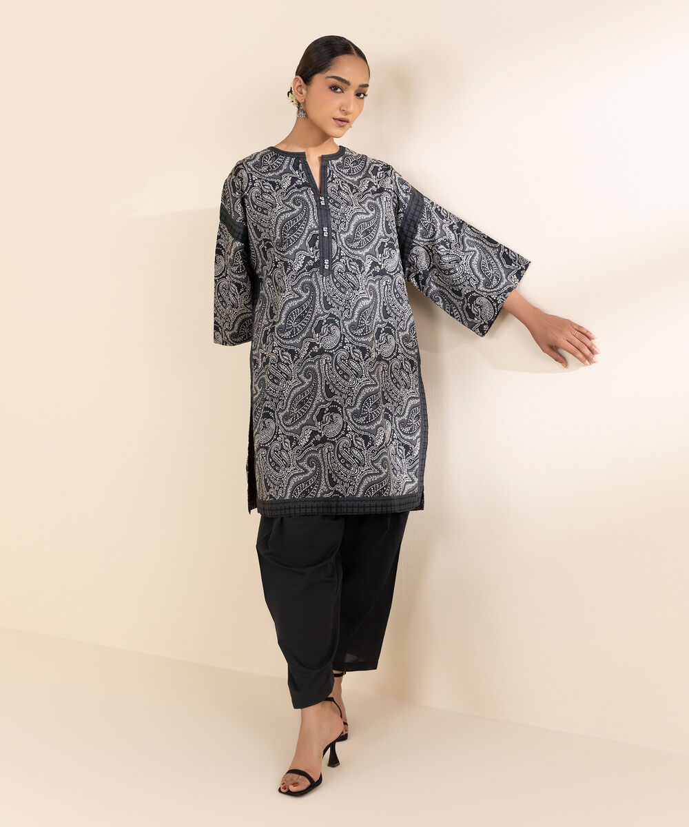 Women's Unstitched Lawn Printed Black 2 Piece Suit