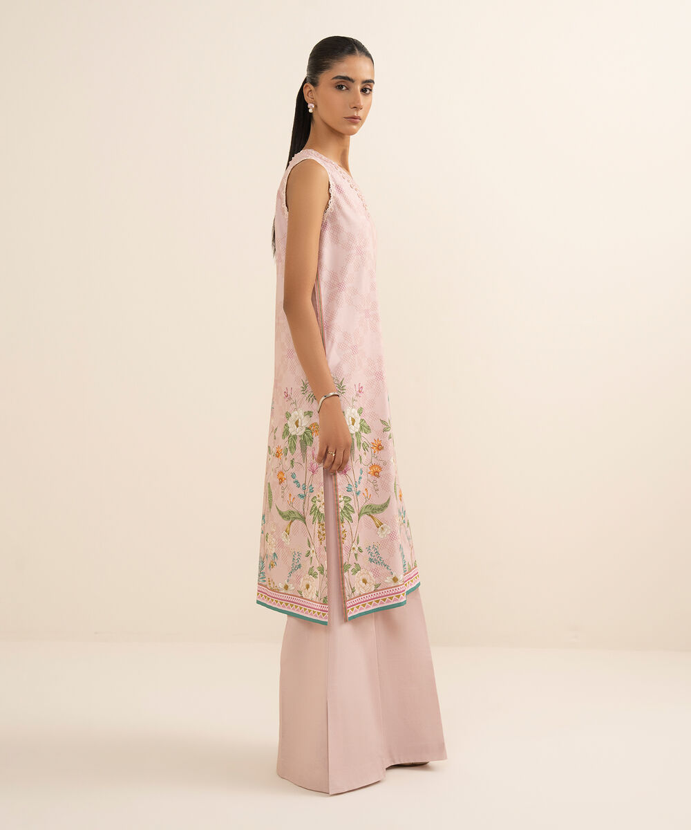 Women's Unstitched Lawn Printed Pink 3 Piece Suit