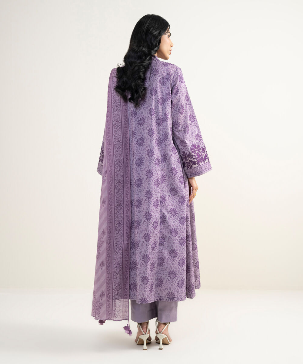 Women's Unstitched Lawn Embroidered Purple 3 Piece Suit