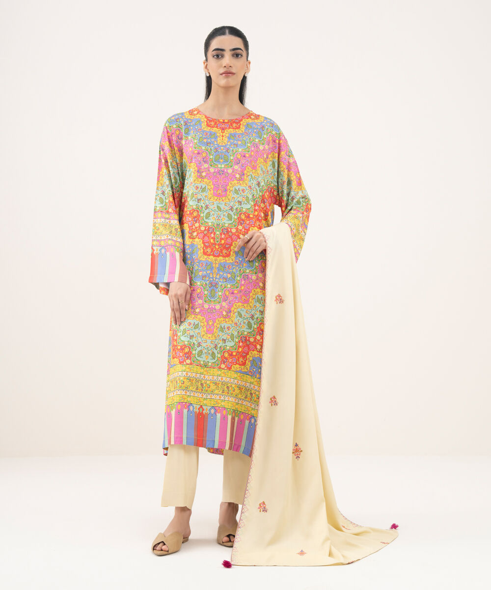 Women's RTW Viscose Linen Multi Printed Drop Shoulder Shirt