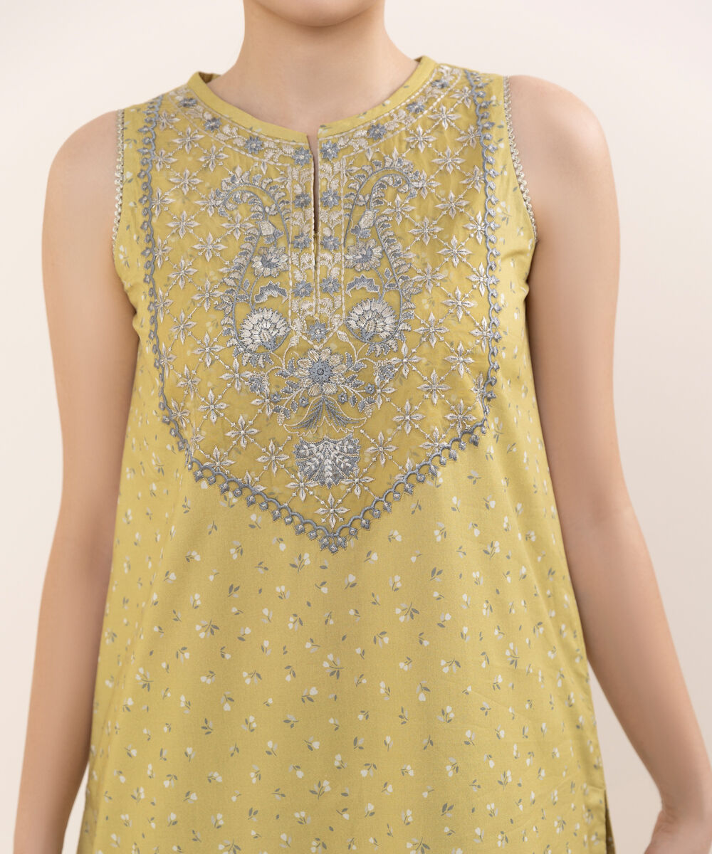 Women's Unstitched Lawn Embroidered Mustard Two Piece Suit