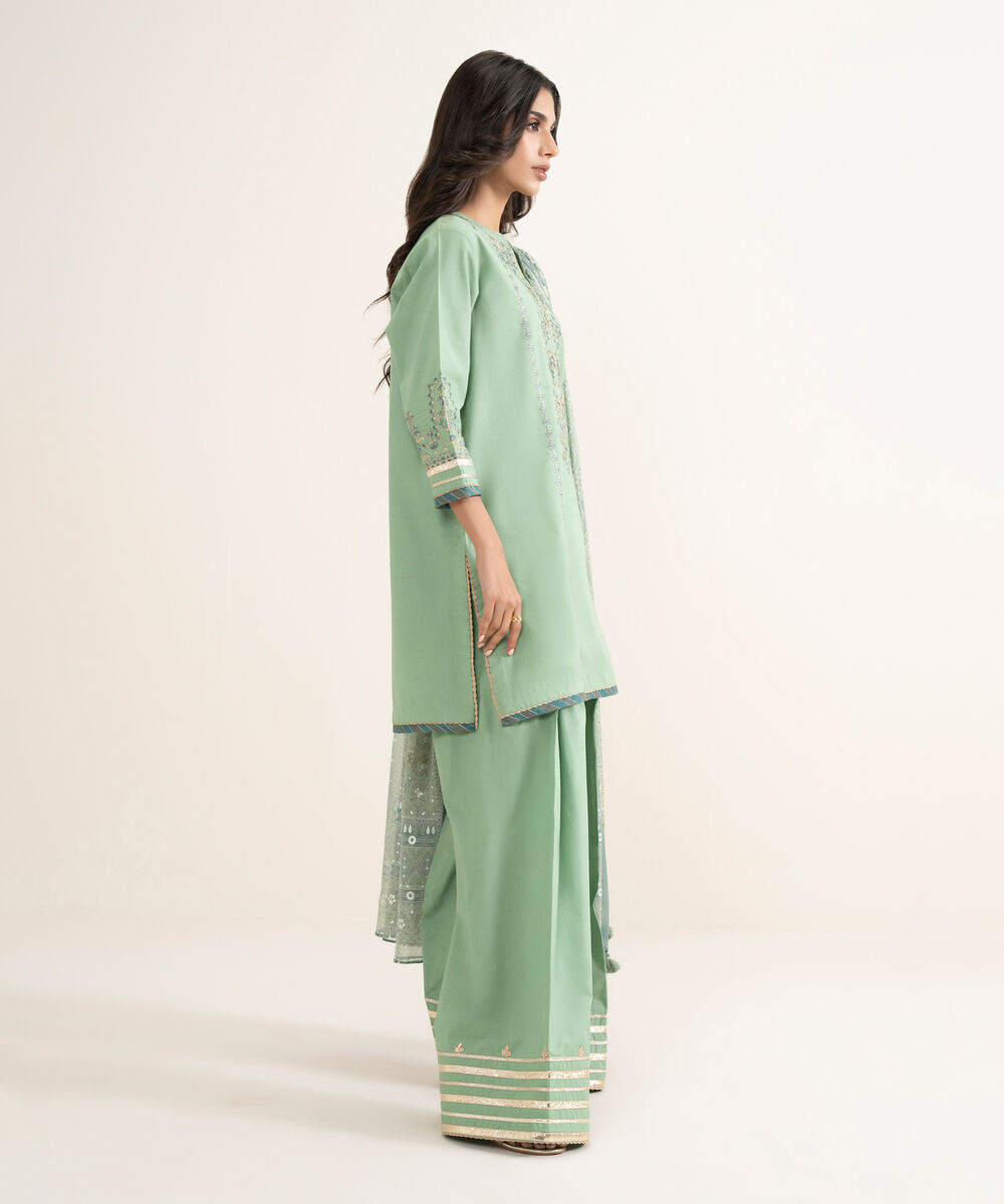 Women's Unstitched Textured Lawn Embroidered Green 3 Piece Suit