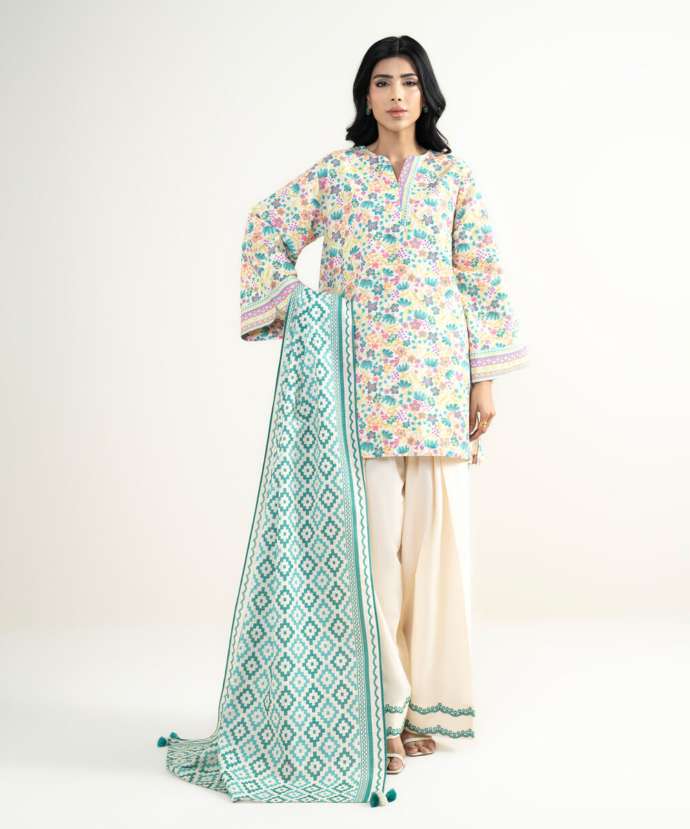 Women's Unstitched Lawn Multi Embroidered 3 Piece Suit