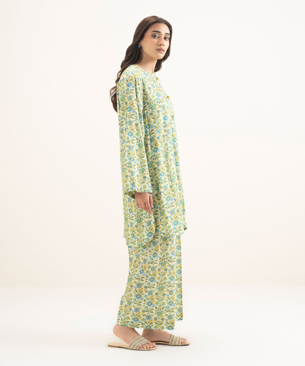 Women's RTW Arabic Lawn Printed Mint Green Boxy Shirt