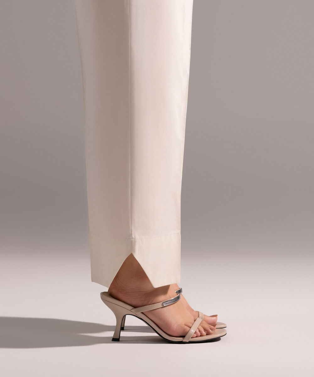 Women's RTW Poplin Solid Off White Straight Pants