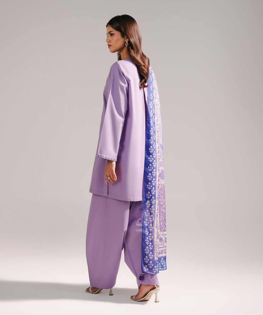 Women's RTW Lawn Embroidered Lavender 3 Piece Suit