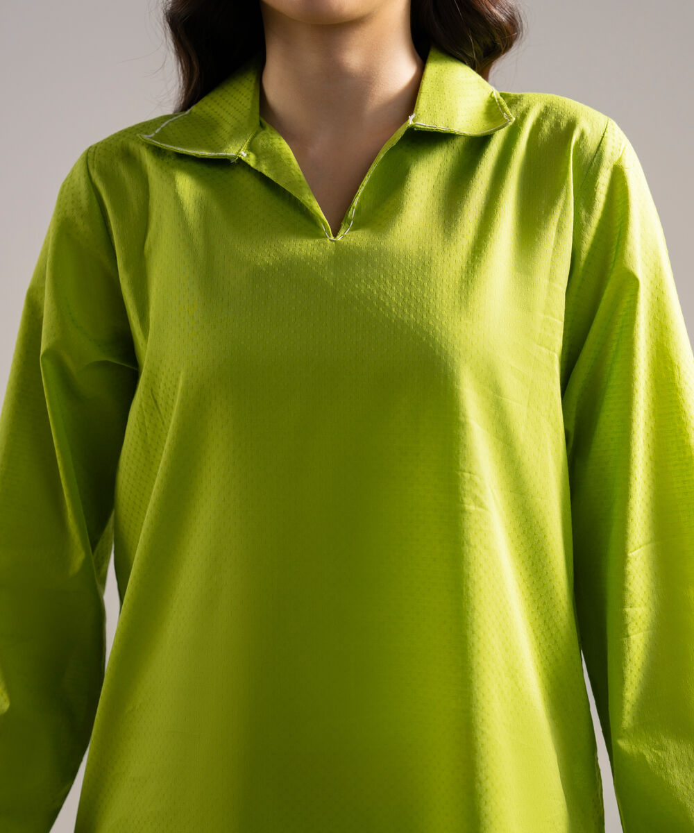 Women's RTW Dobby Solid Green Straight Shirt