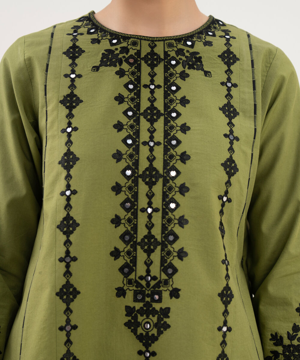 Women's Unstitched Lawn Embroidered Green 3 Piece Suit