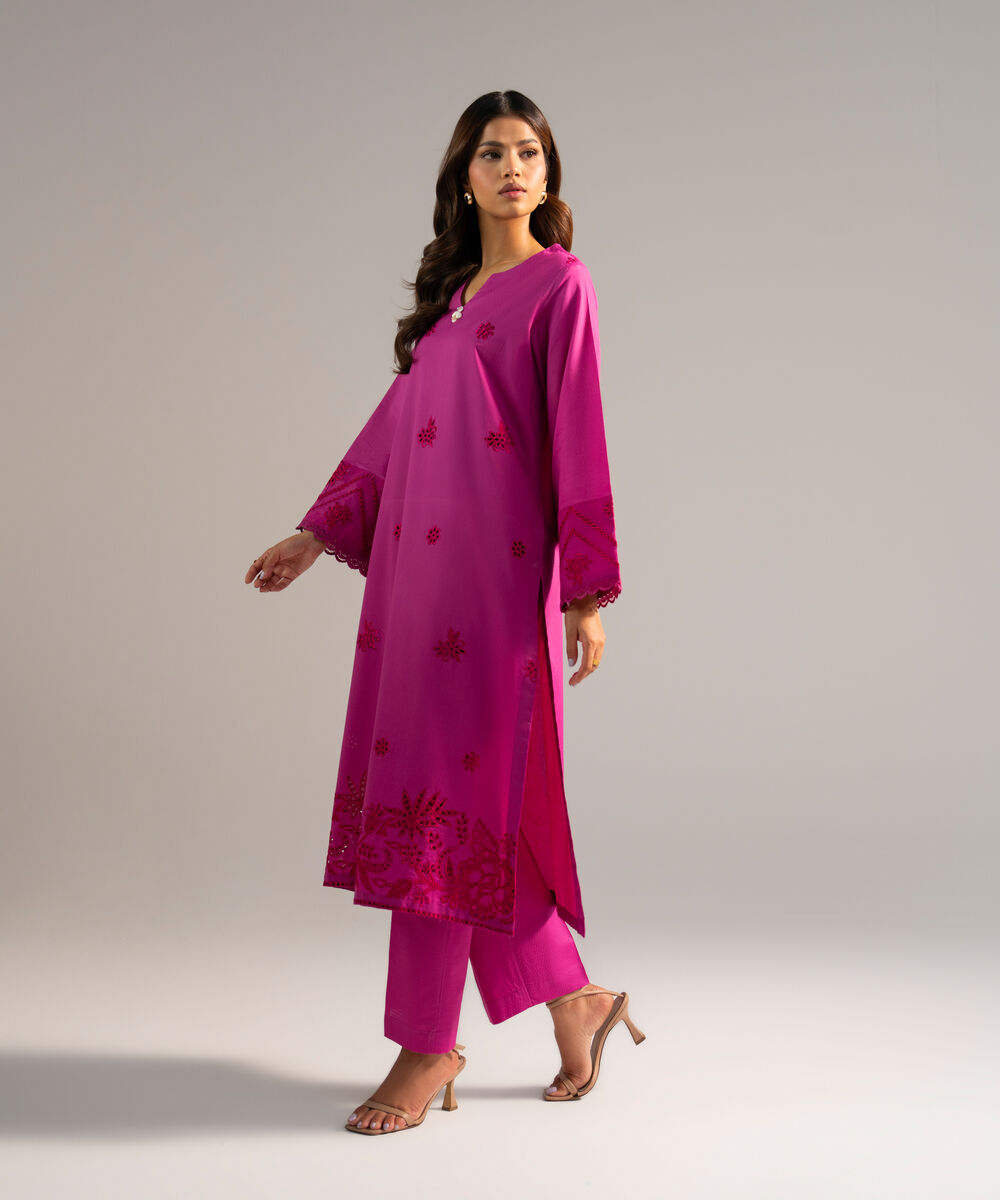 Women's RTW Dobby Embroidered Pink 2 Piece Suit