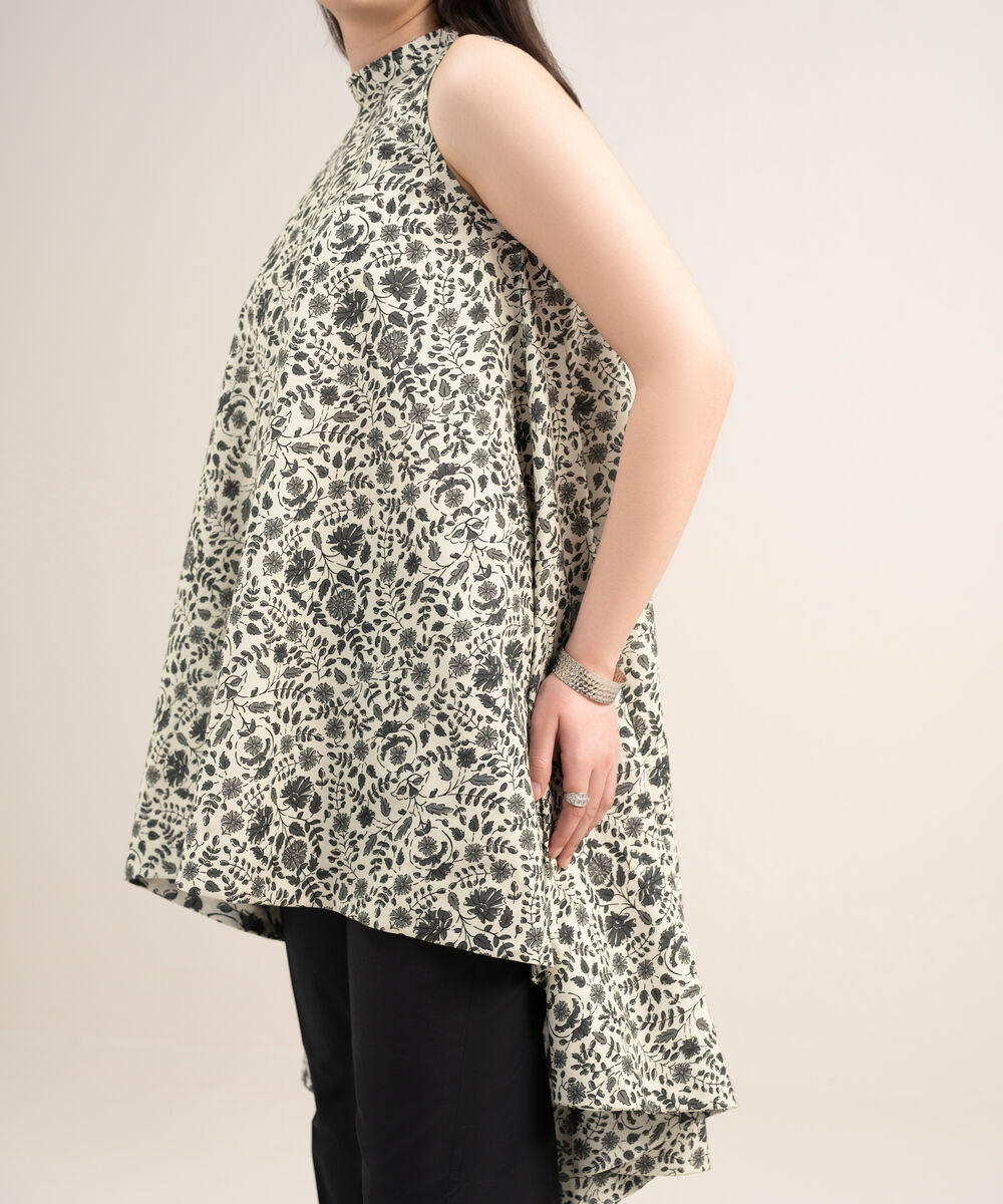 Women's Unstitched Lawn Printed Black Shirt