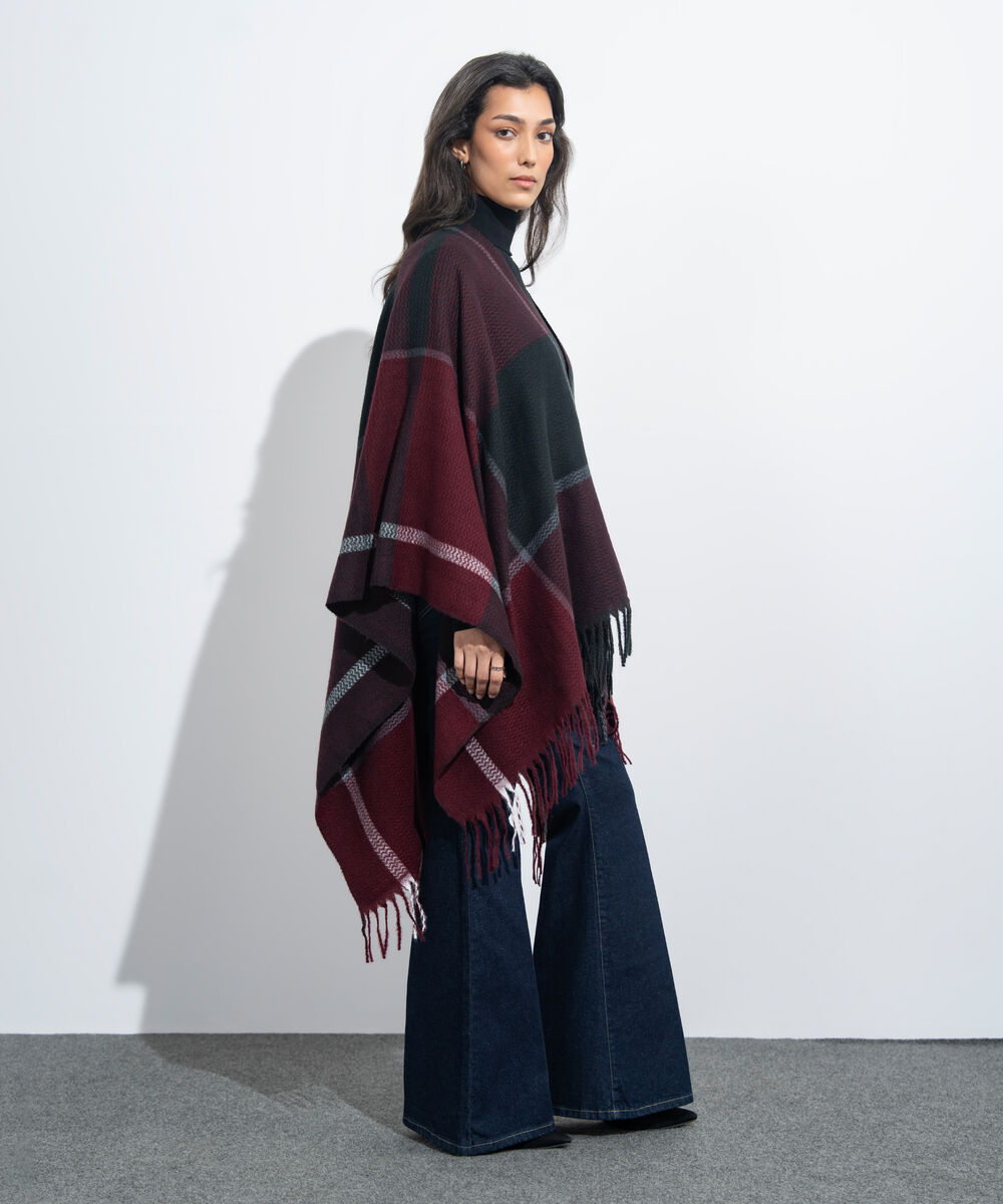 Women's Western Wear Maroon & Black Cape Shawl