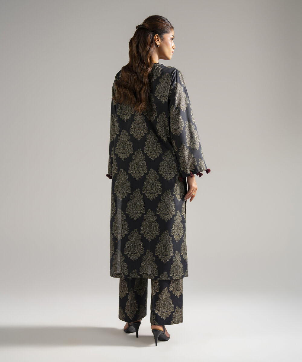 Women's RTW Lawn Printed Black Straight Shirt