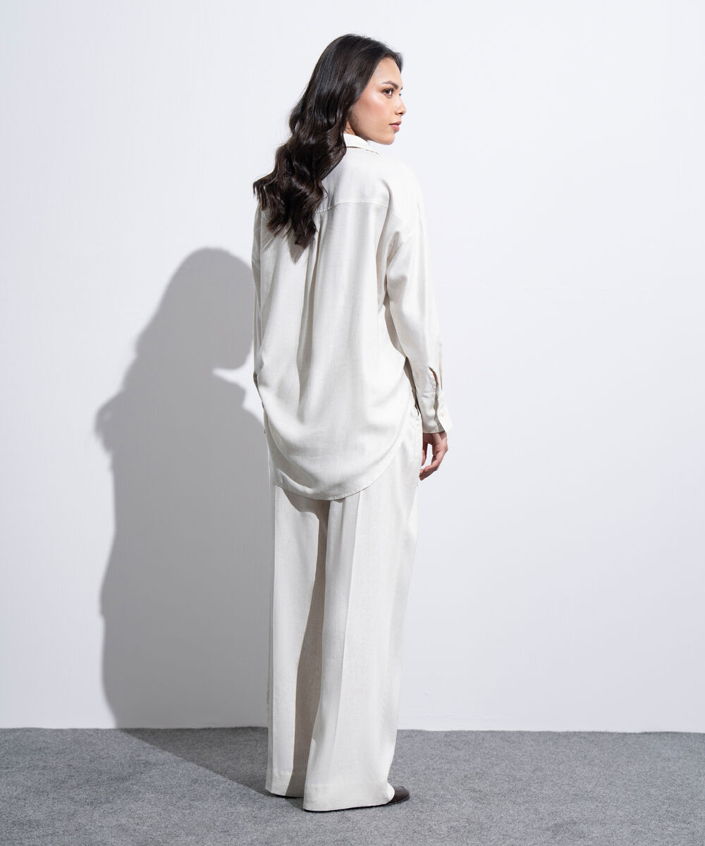 Women's Western Off-white Loose-Fit Linen Blend Shirt