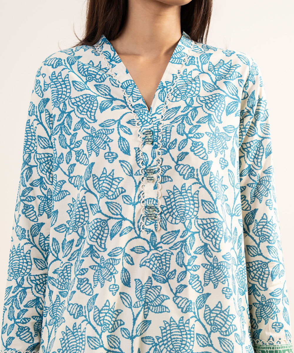 Women's Unstitched Lawn Printed Blue 3 Piece Suit