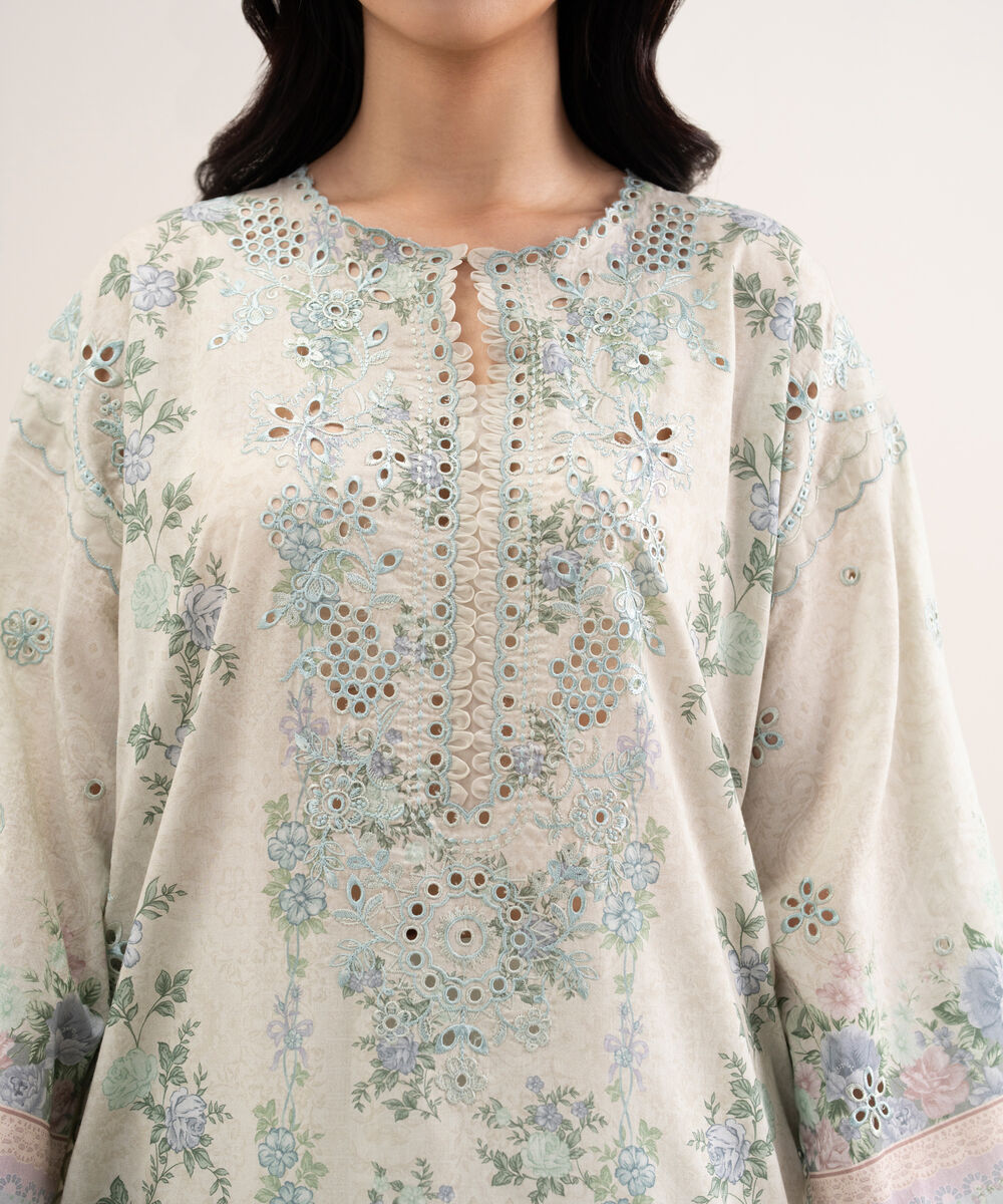 Women's Unstitched Fine Lawn Embroidered Blue 3 Piece Suit