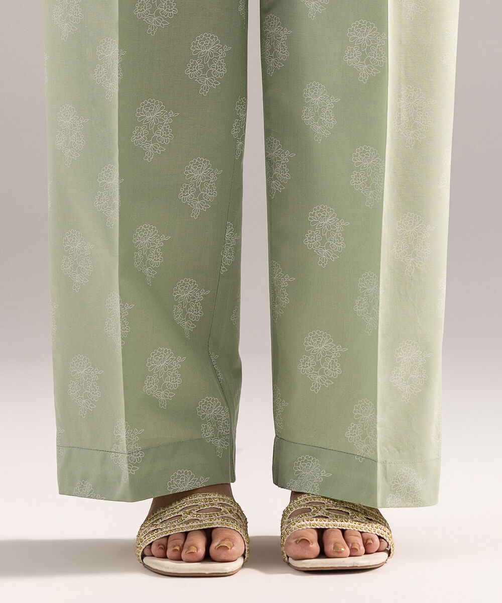 Women's RTW Cambric Printed Green Straight Pants