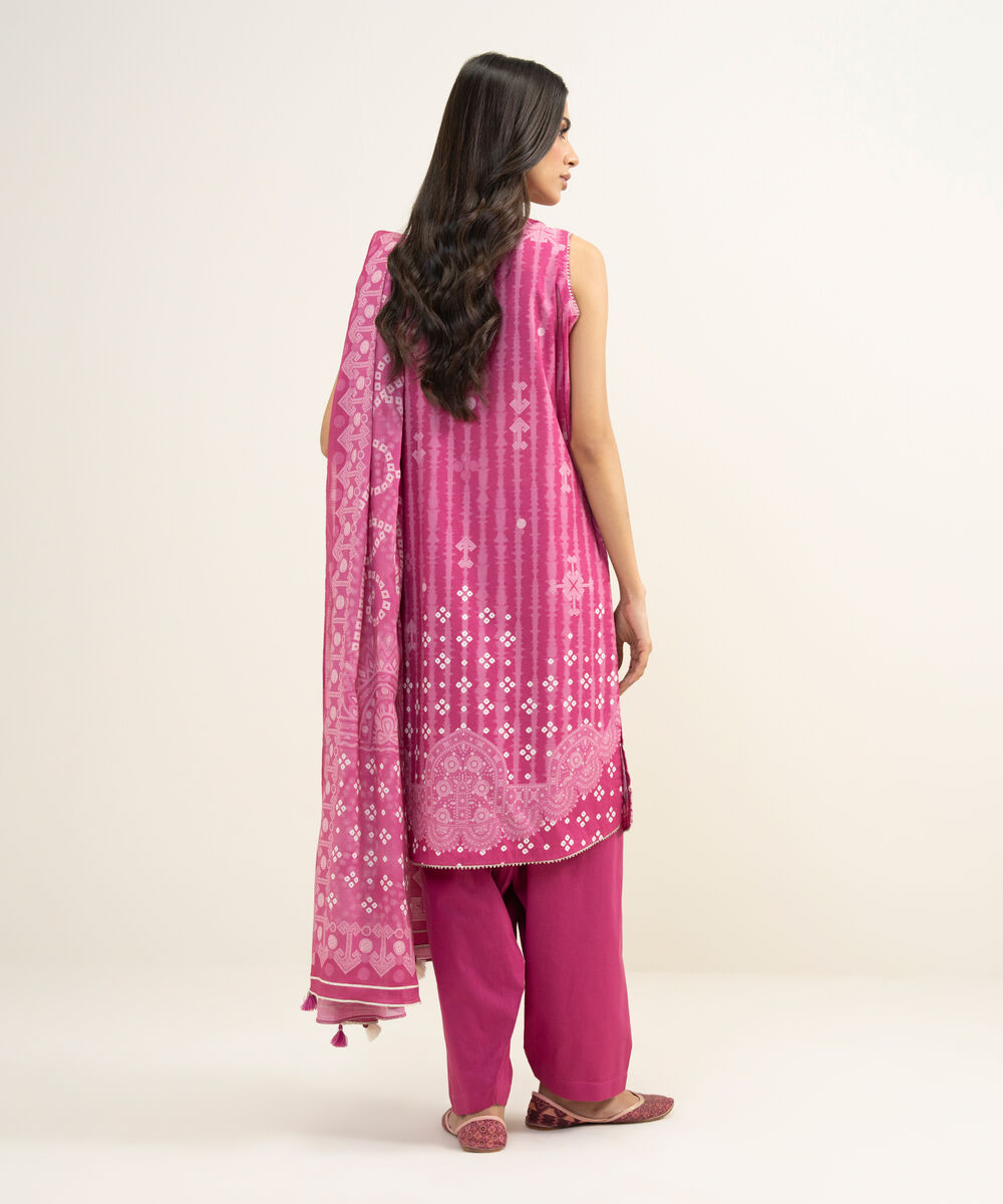 Women's Unstitched Lawn Embroidered Pink 3 Piece Suit