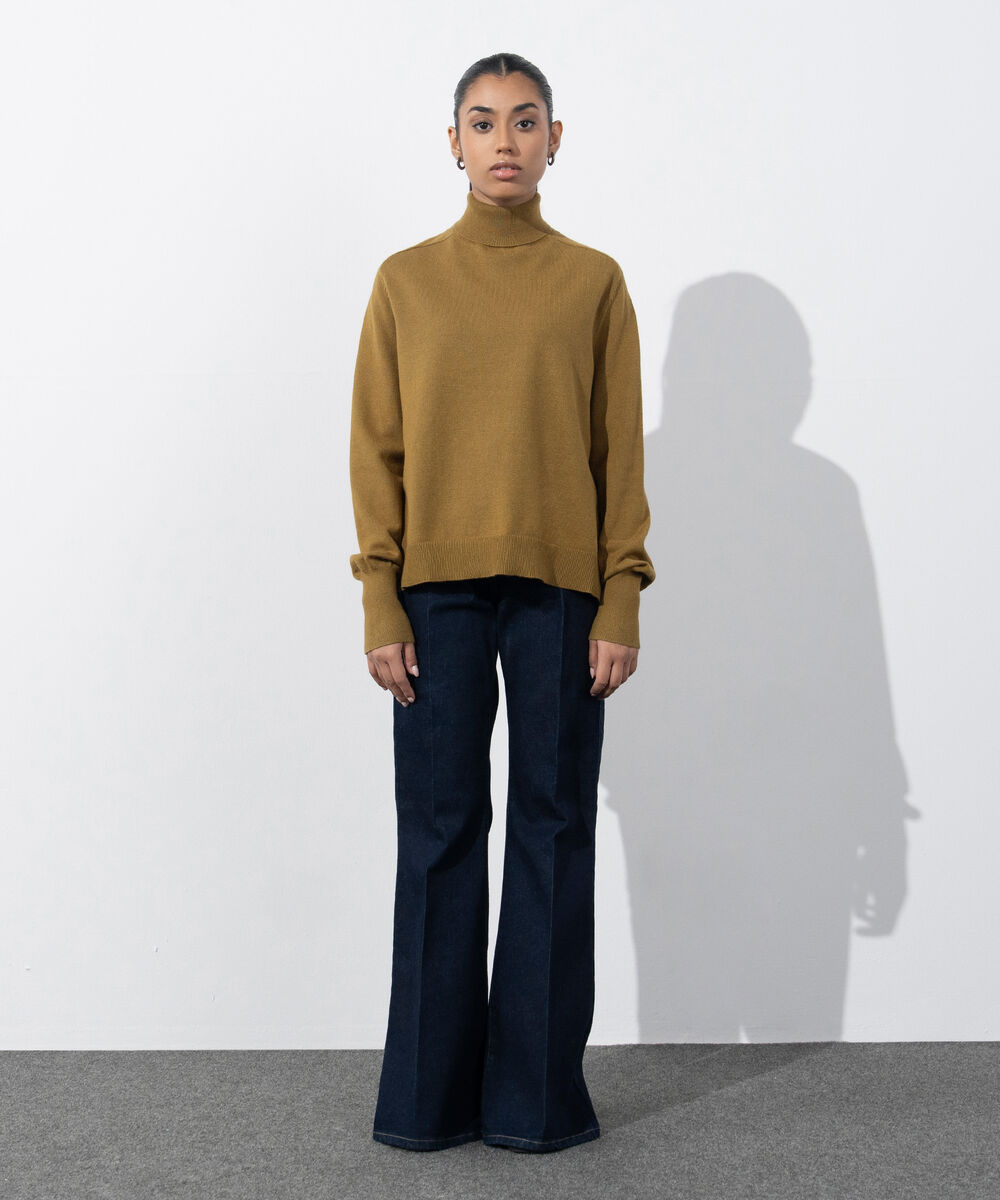 Women's Western Wear Olive Green Turtle Neck Knit Sweater