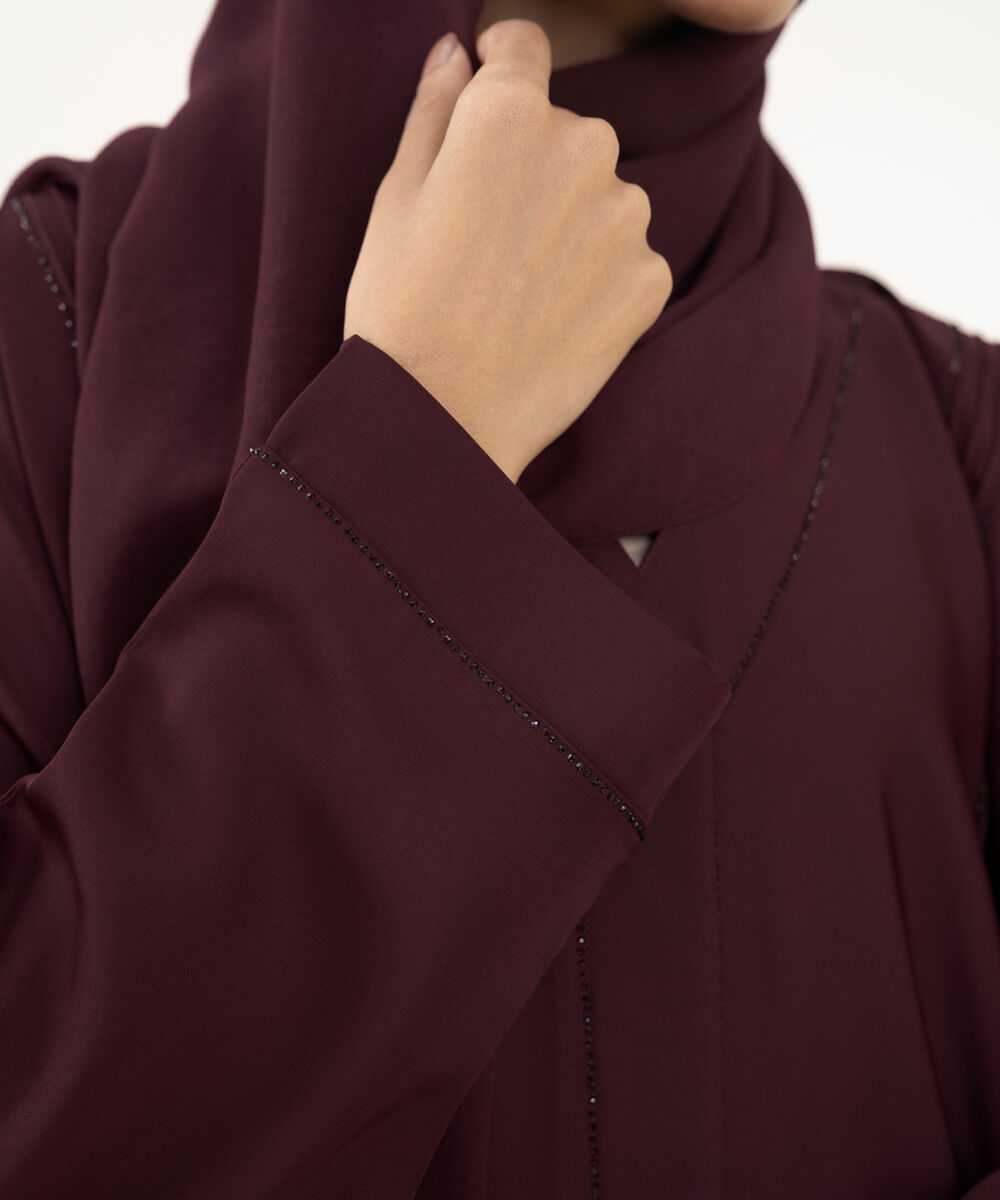 Women's Maroon Polyester Abaya Set