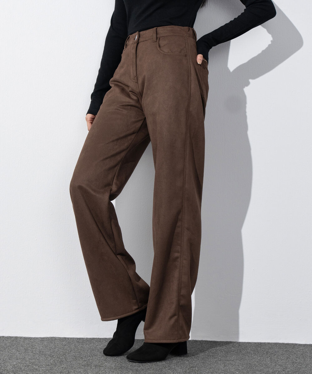 Women's Western Wear Brown Faux Suede Straight-Fit Trousers