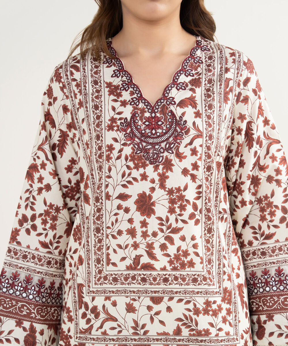 Women's Unstitched Lawn Embroidered Red 3 Piece Suit