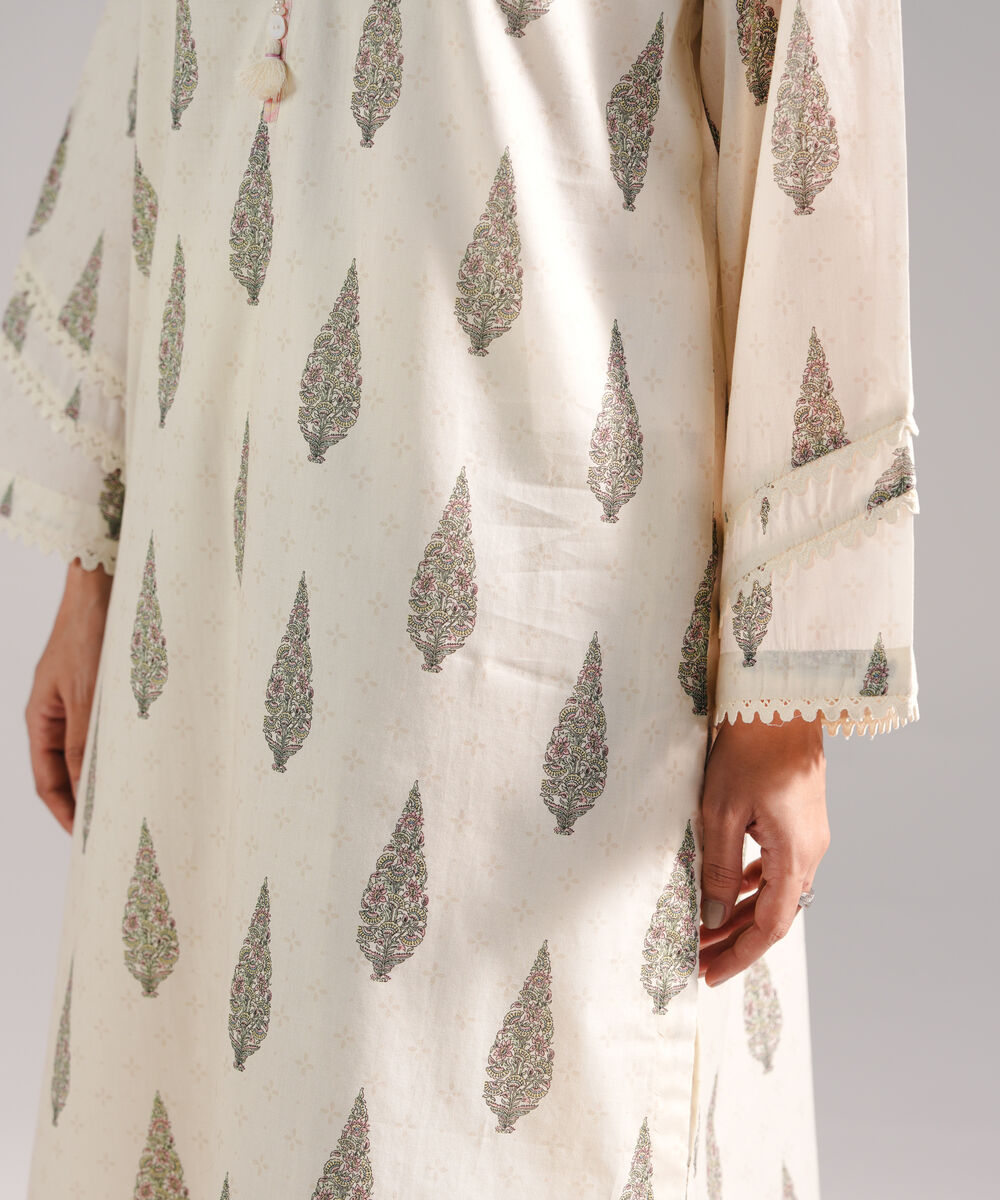 Women's RTW Lawn Printed Off White Straight Shirt