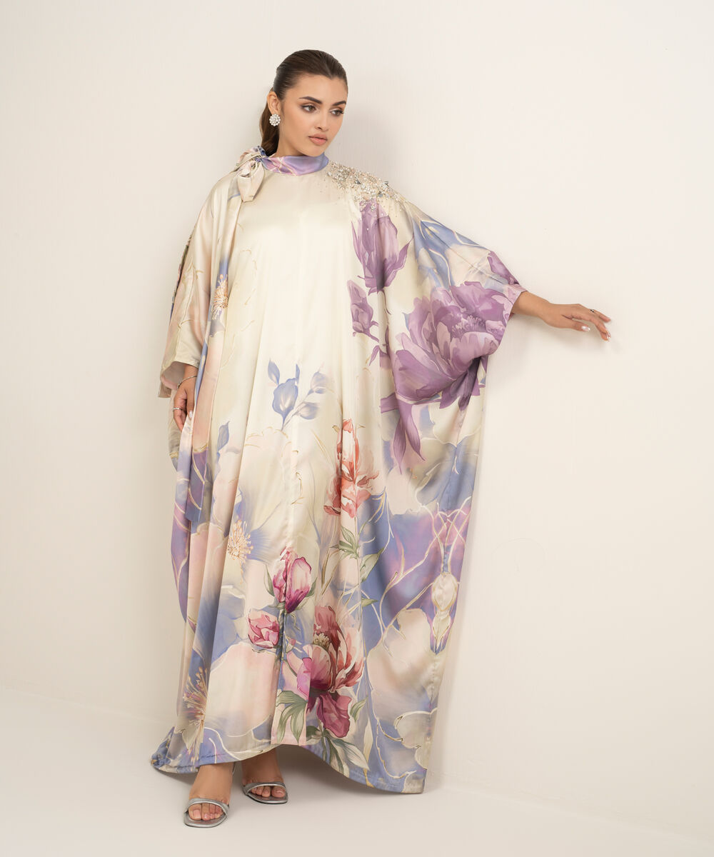 Women's RTW Blended Satin Printed Multi Kaftan