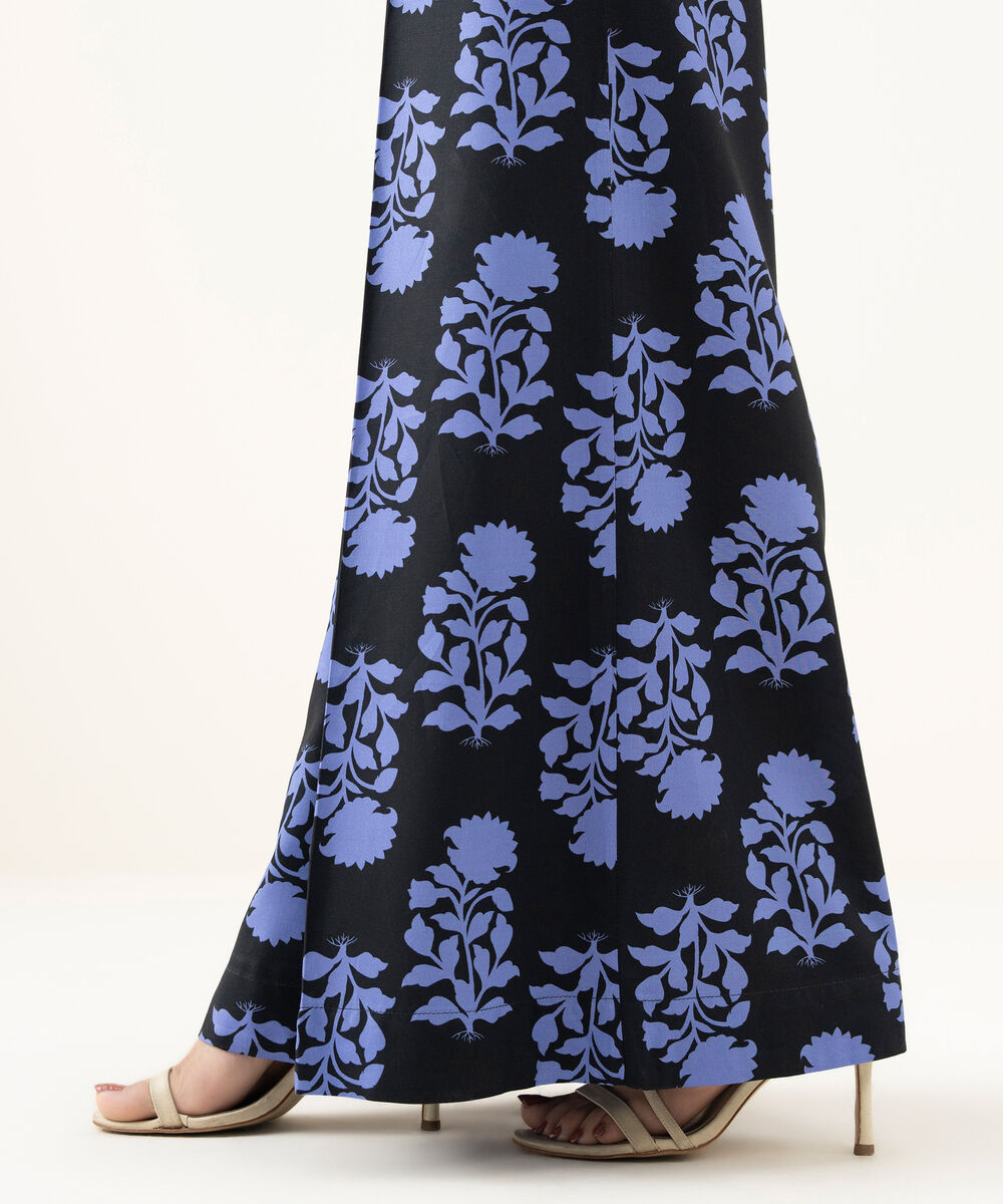 Women's RTW Linen Black Printed Flared Pants