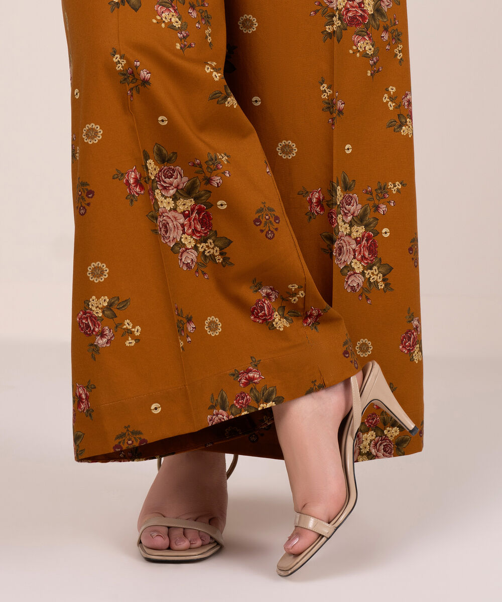 Women's RTW Cambric Printed Brown Flared Pants
