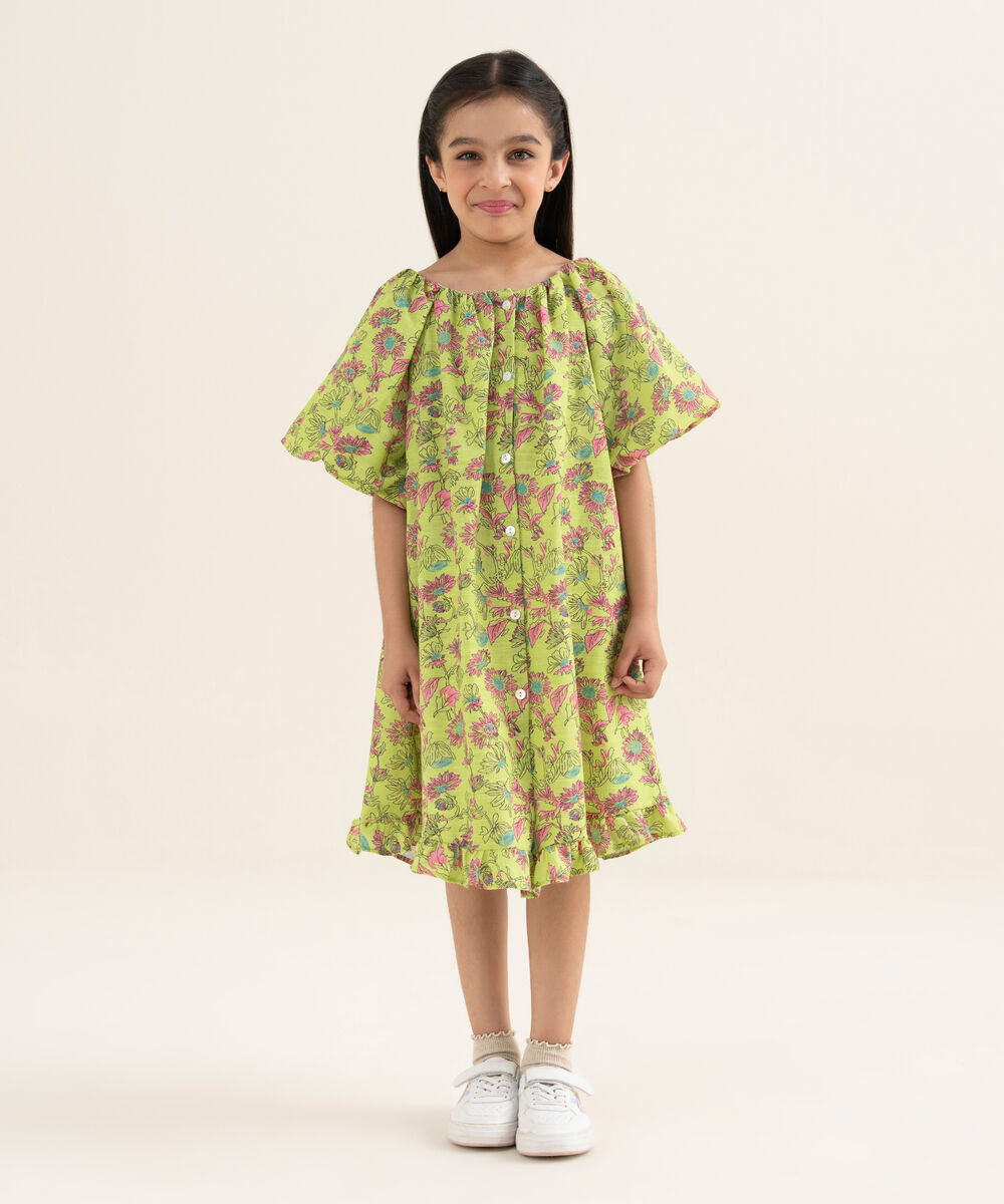 Girl's Khaddar Printed White Frock