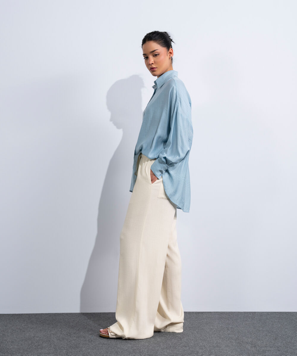 Women's Western Off-White Pull-On Seersucker Trousers