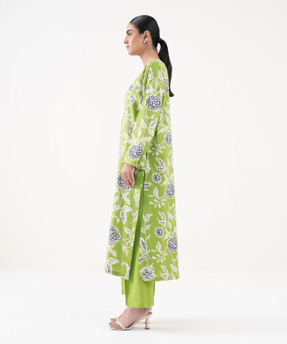 Women's RTW Viscose Lawn Green Printed A-Line Shirt