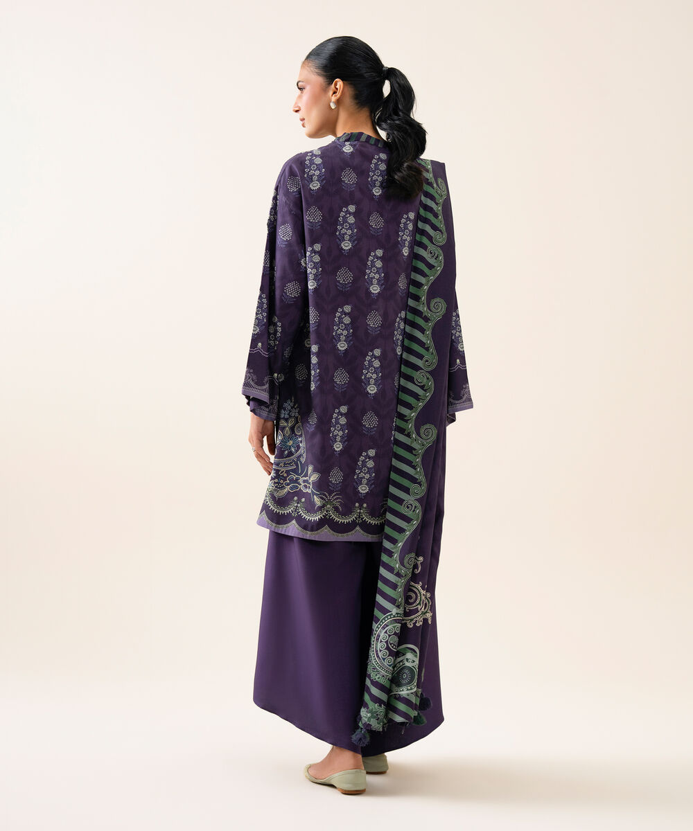 Women's Unstitched Viscose Linen Printed Blue 3 Piece Suit