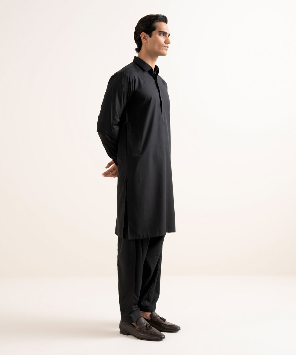 Men's Stitched Premium Wash & Wear Black Suit