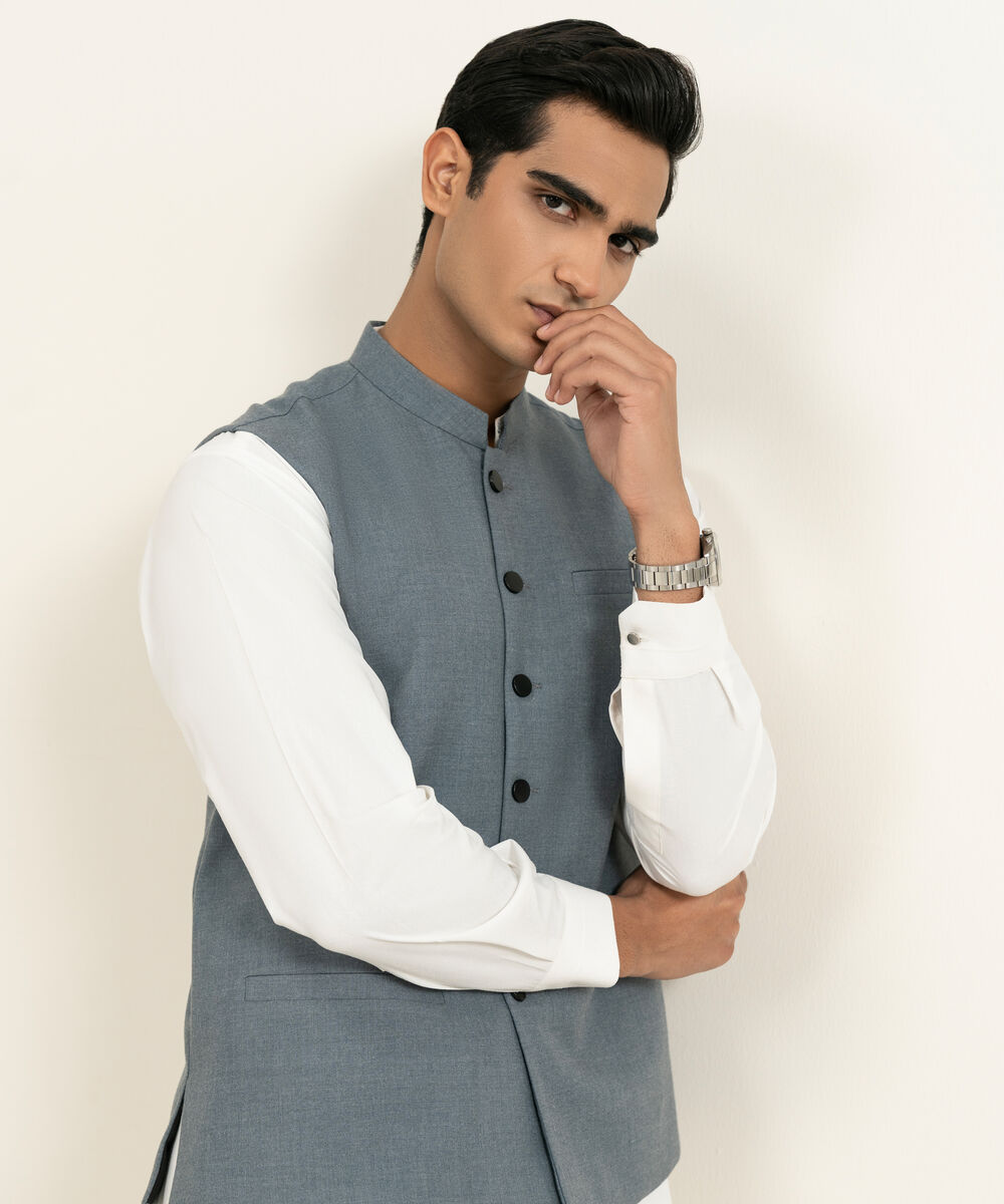 Men's blue grey Luxury Viscose Waistcoat