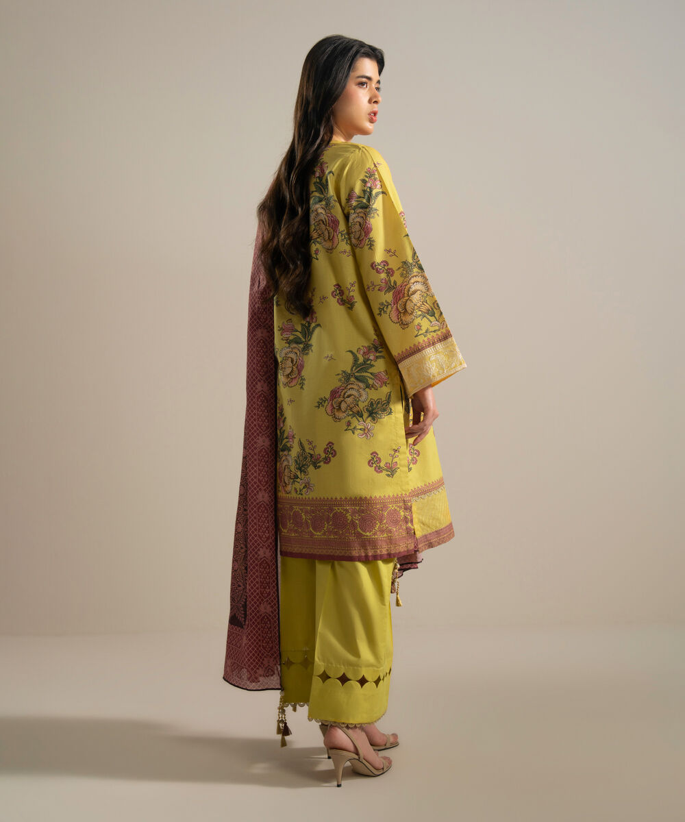 Women's RTW Zari Lawn Embroidered Yellow 3 Piece Suit