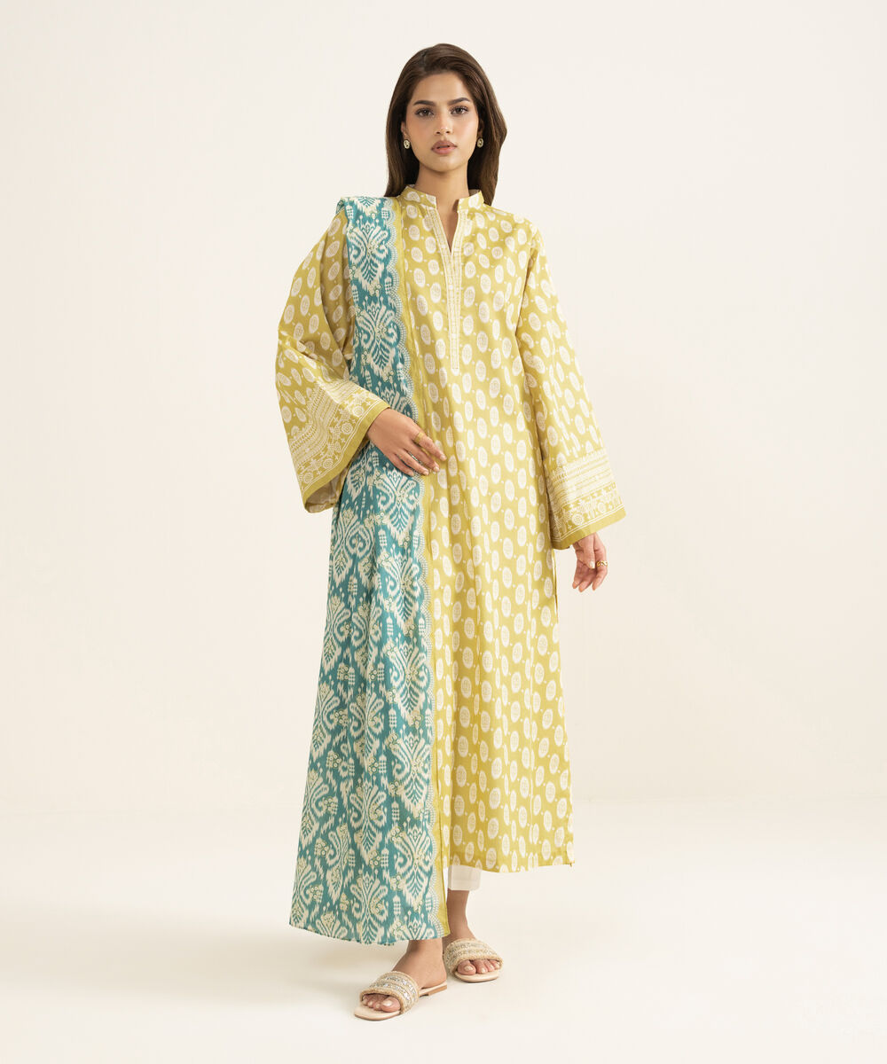 Women's Unstitched Lawn Printed Yellow 2 Piece Suit