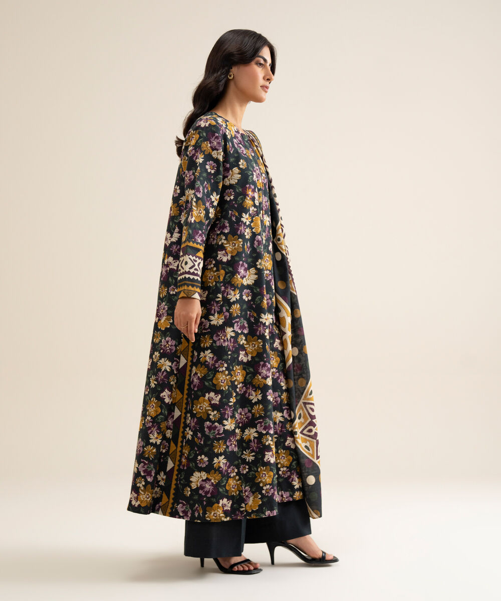 Women's Unstitched Lawn Printed Black 3 Piece Suit