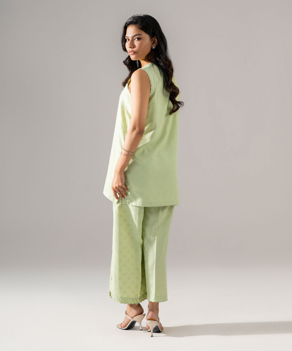 Women's RTW PV Jacquard Solid Mint Green Straight Shirt