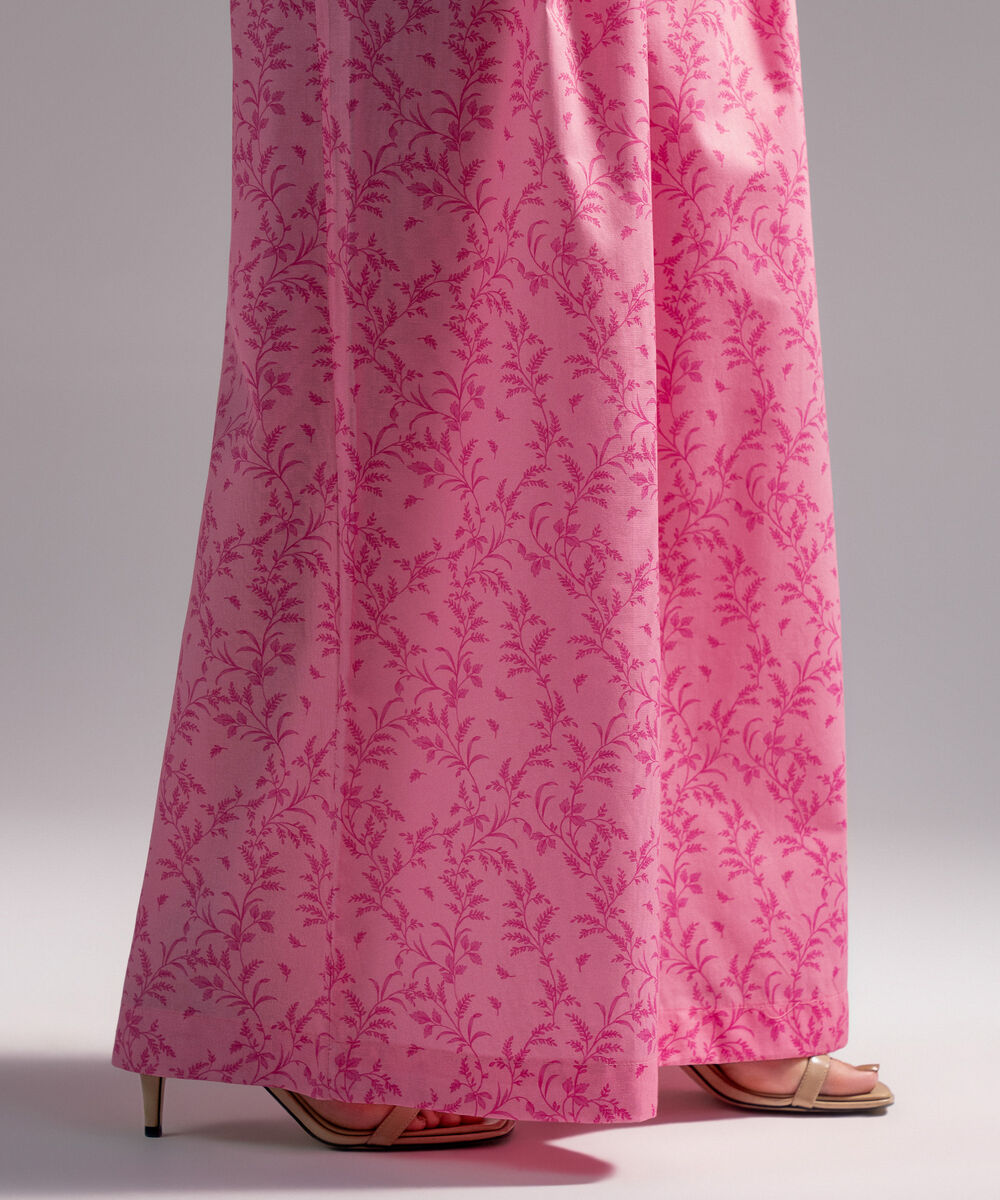 Women's RTW Cambric Printed Pink Flared Pants