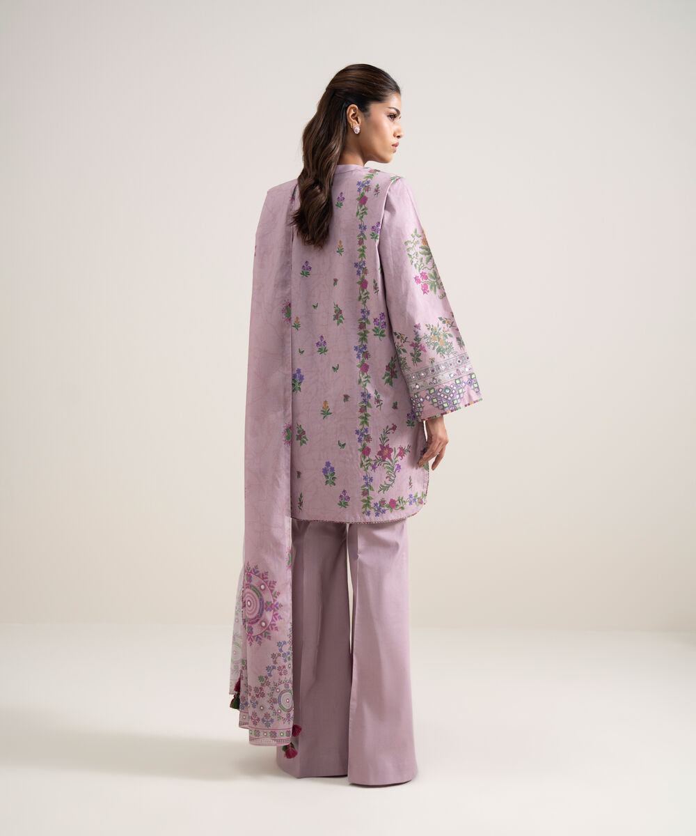 Women's Unstitched Lawn Printed Light Purple 3 Piece Suit