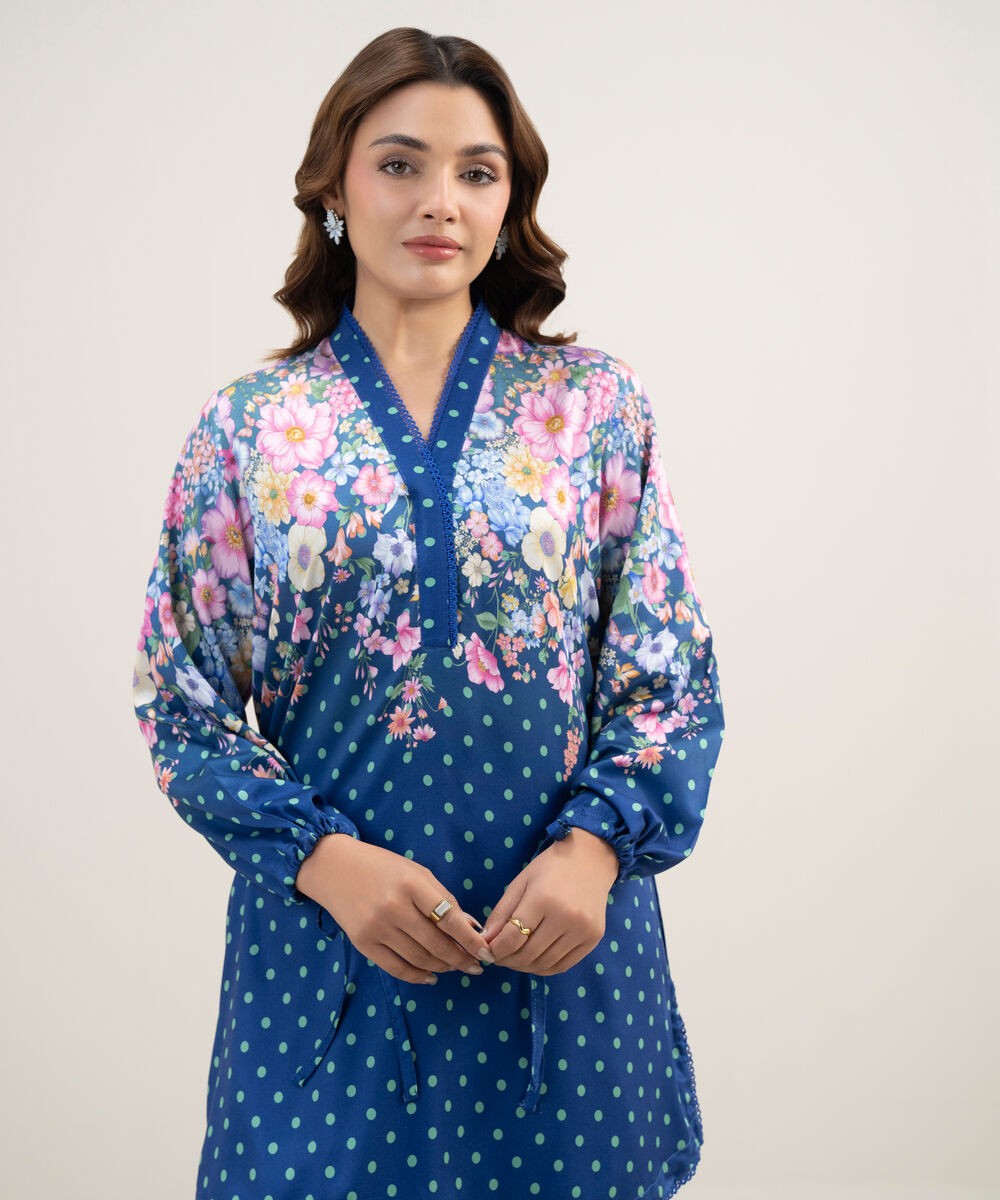 Women's RTW Dobby Printed Dark Blue 2 Piece Suit