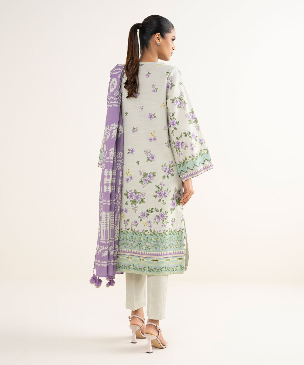 Women's Unstitched Khaddar Embroidered Purple 3 Piece Suit