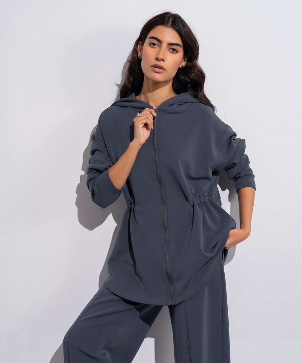 Women's Western Wear Grey Soft-Lux Zip Through Hoodie