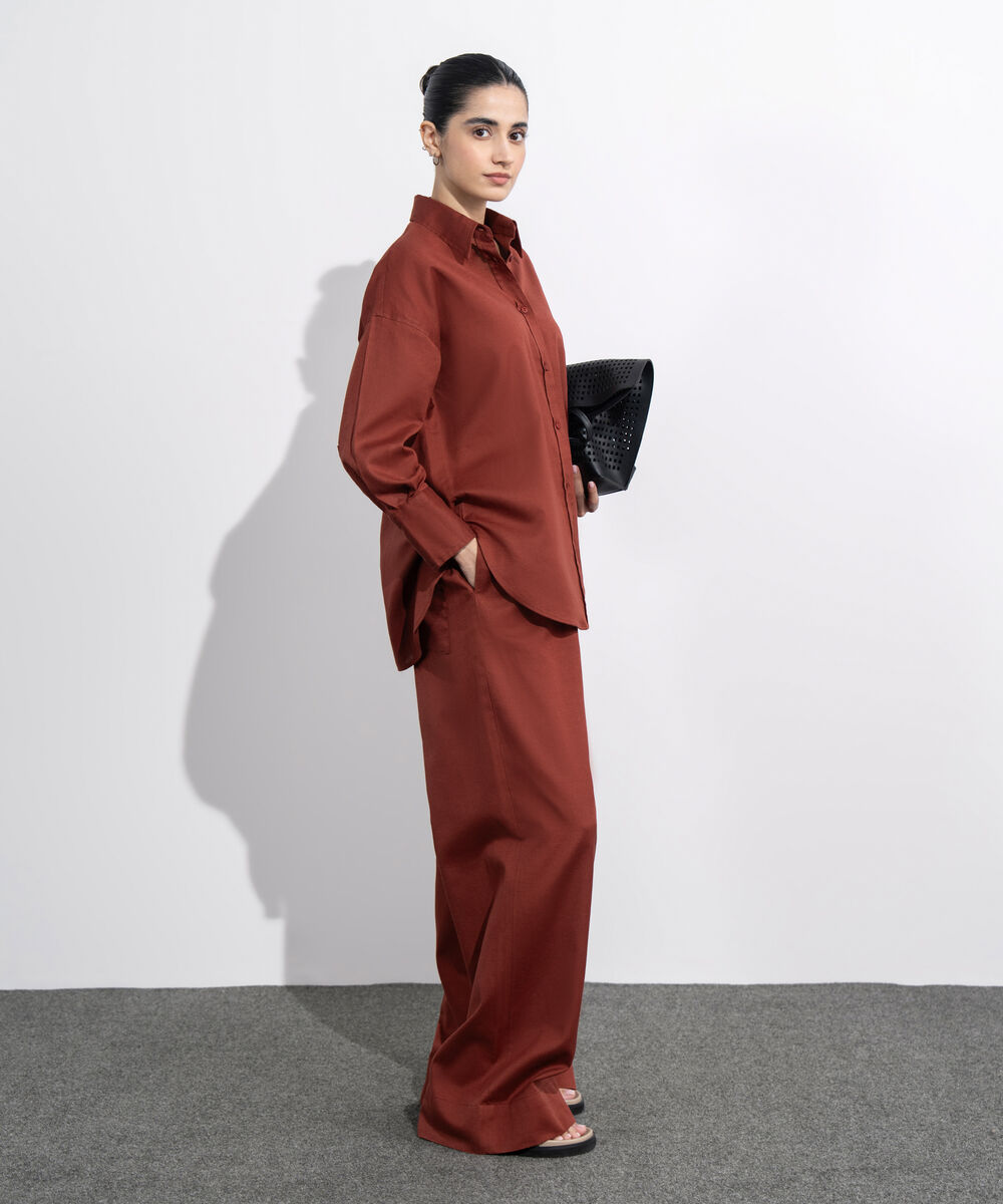 Women's Western Wear Maroon Loose Fit Linen Blend Shirt