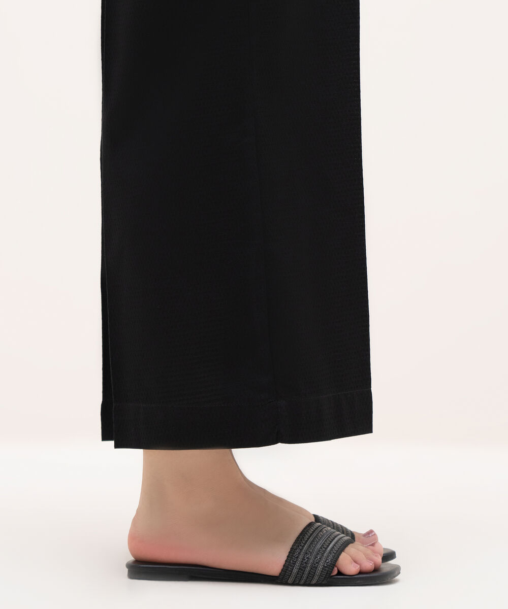 Women's RTW Textured Cotton Black Solid Culottes