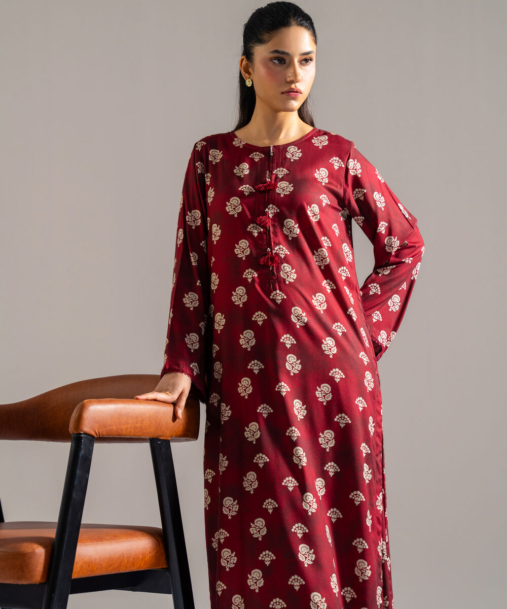 Women's RTW Arabic Lawn Printed Red 2 Piece Suit